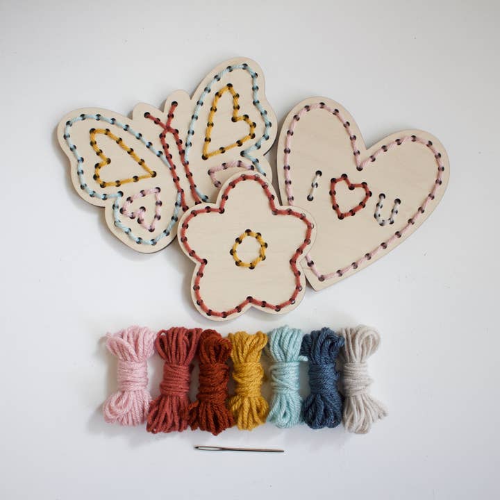 Kids Butterfly, Flower & Heart Set Wooden Yarn DIY Kit for wholesale by The HNB House