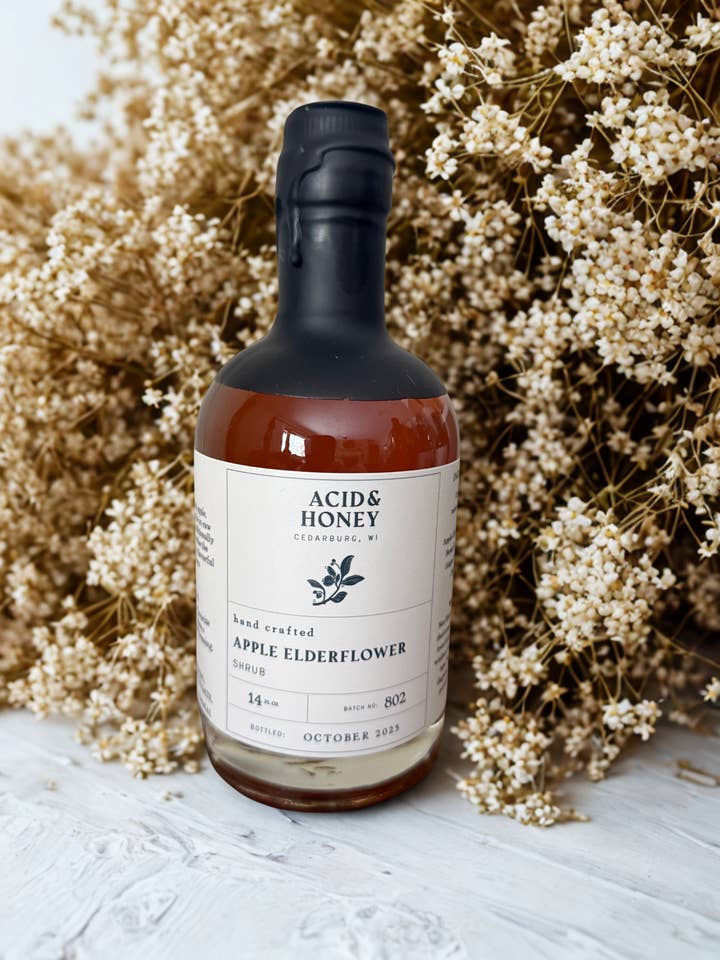 Apple Elderflower Shrub – Organic Botanical Drinking Vinegar with Raw Apple Cider Vinegar & Honey for Digestion & Daily Wellnes for wholesale by Acid and Honey