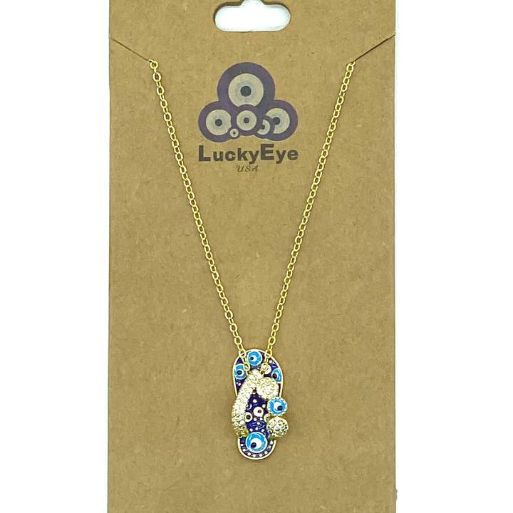 Lucky Eye - Wholesale Pendant/Charm Necklace - Flip Flop with Crystal Bow Evil Eye Necklace #38151