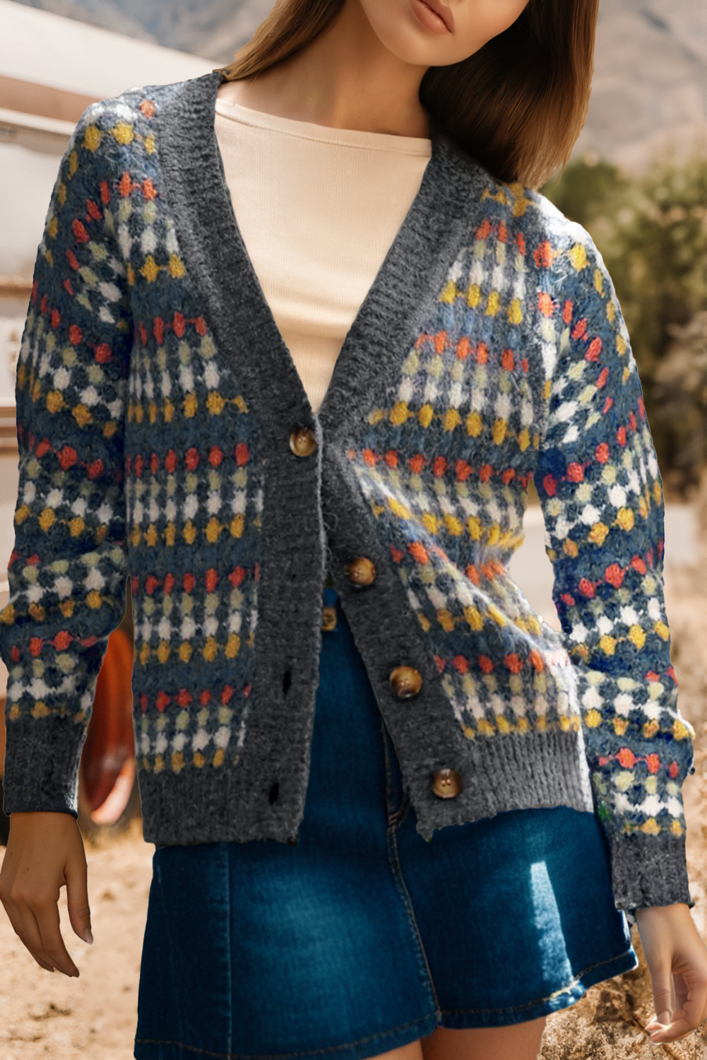 fashionworks - Wholesale Cardigan - Women's - Fashion-W Dotty Pattern Knit Button Front Sweater Cardigan2