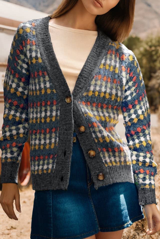 fashionworks - Wholesale Cardigan - Women's - Fashion-W Dotty Pattern Knit Button Front Sweater Cardigan2