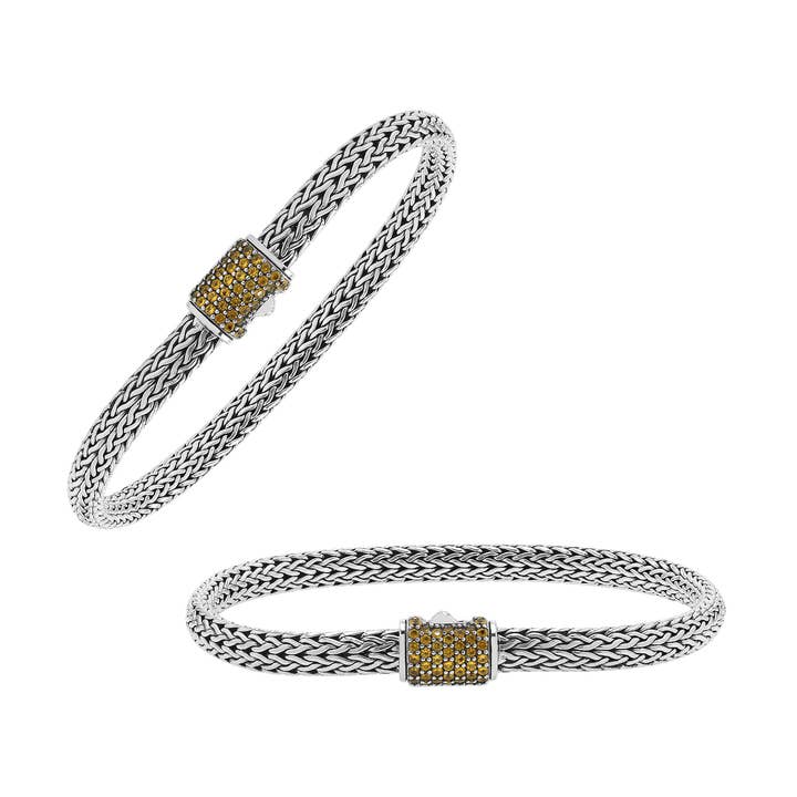 AB-1122-CT Bracelet en argent sterling fin Tulang Naga avec fermoir barillet en quartz citrine - Bijoux de gros de Bali pour la vente par Bali Designs