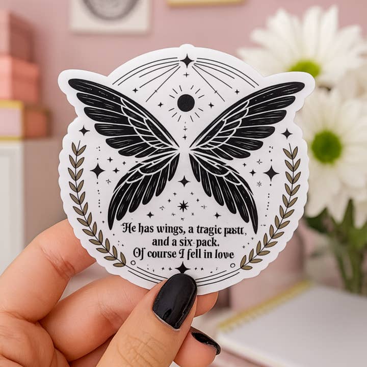 Auburn Row Design - Wholesale Sticker - He Has Wings Romantasy Die Cut Sticker