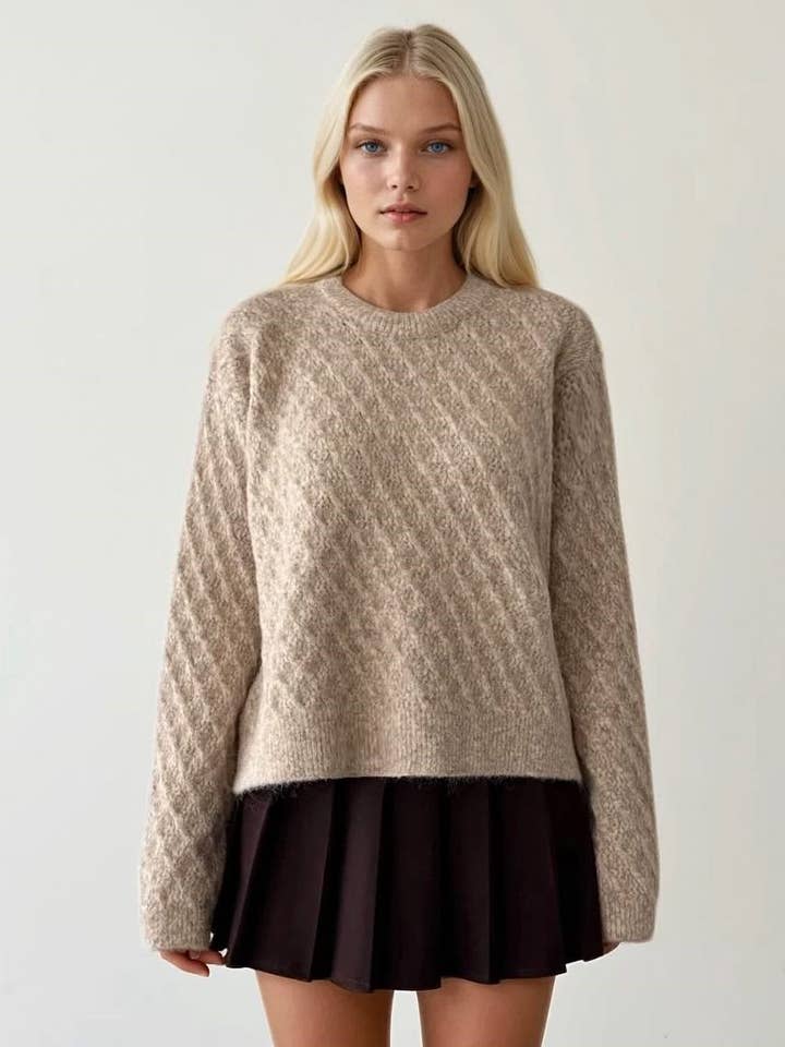 Diagonal Knit Crewneck for wholesale by Anaz