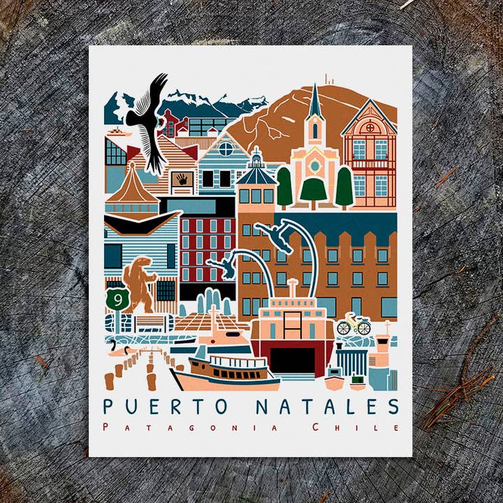 Affiche de voyage Puerto Natales Chili pour la vente par Soijen Illustrations