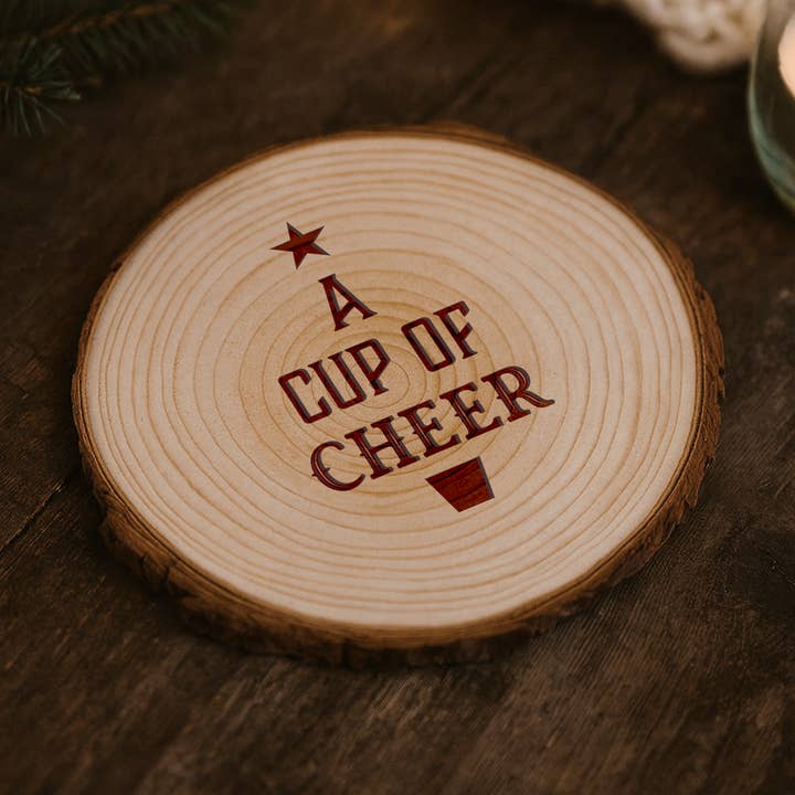 CGB Giftware - Wholesale Coasters - 'A Cup Of Cheer' Natural Log Slice Coaster0