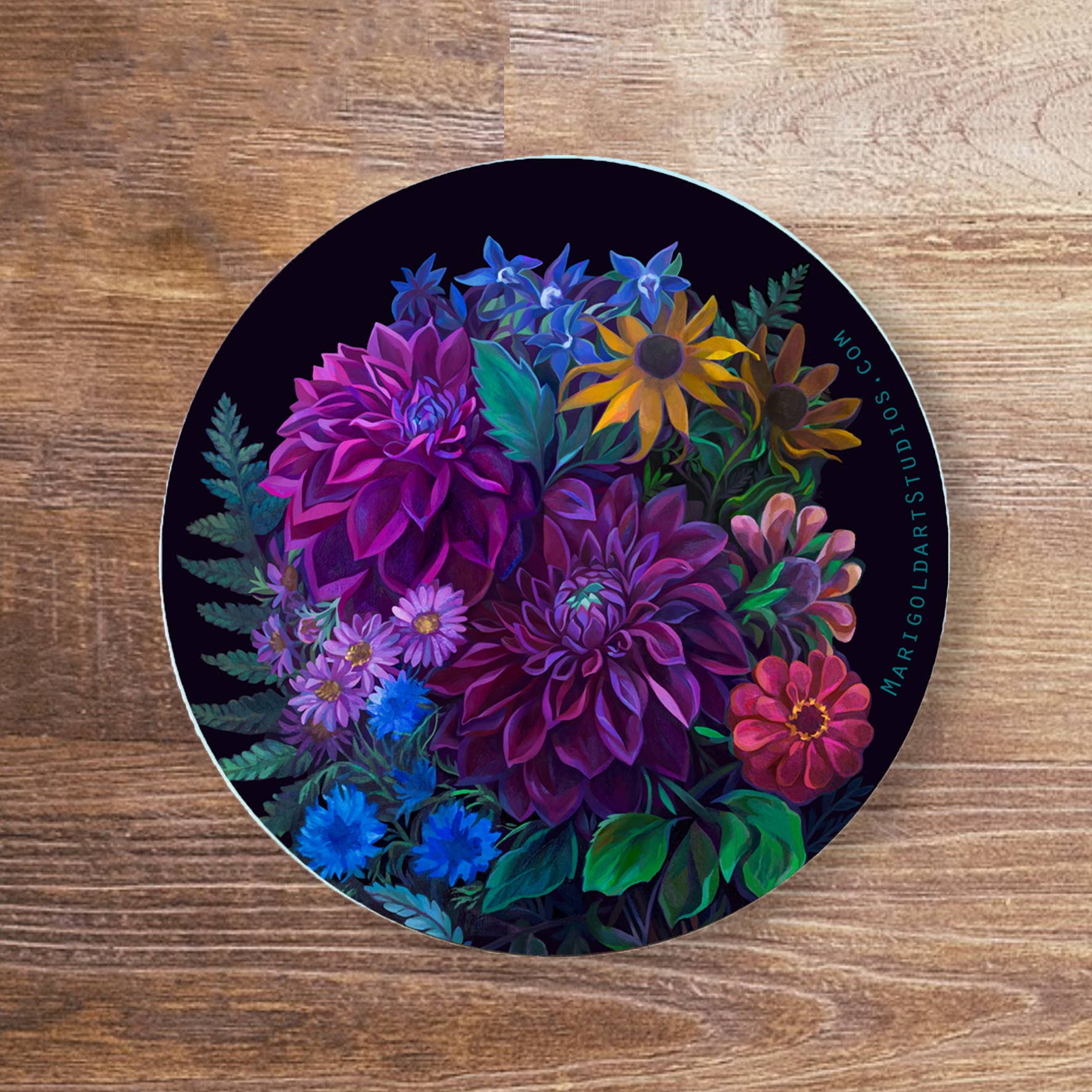 Marigold Art Studios - Wholesale Sticker - Moody Dark Floral Dahlias Sticker