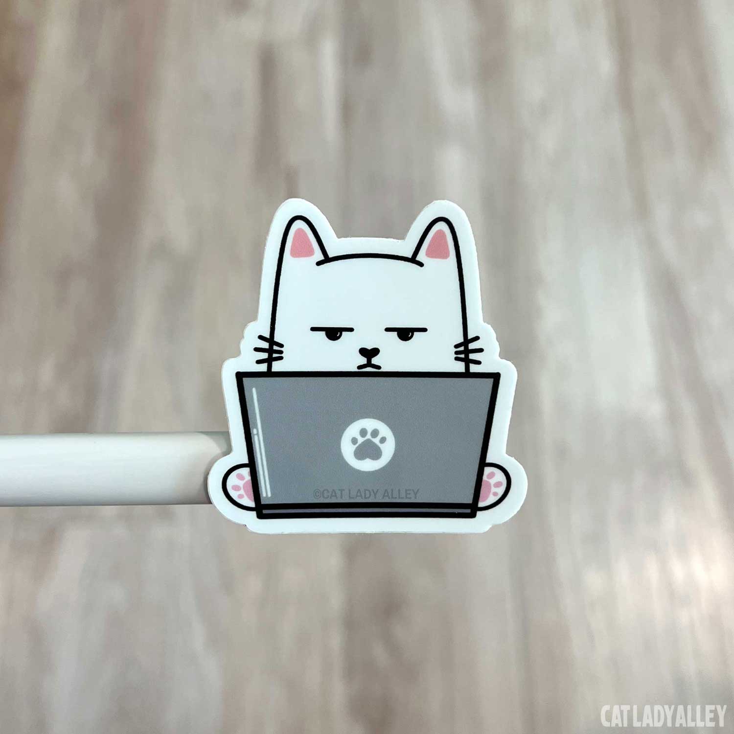 Cat Lady Alley - Wholesale Sticker - Annoyed Cat on Laptop Sticker0