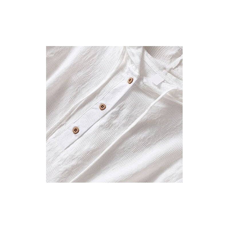 FurDecoration - Vendita all'ingrosso Tunica - Donna - Camicia in cotone e lino con cappuccio e ricamo jacquard1