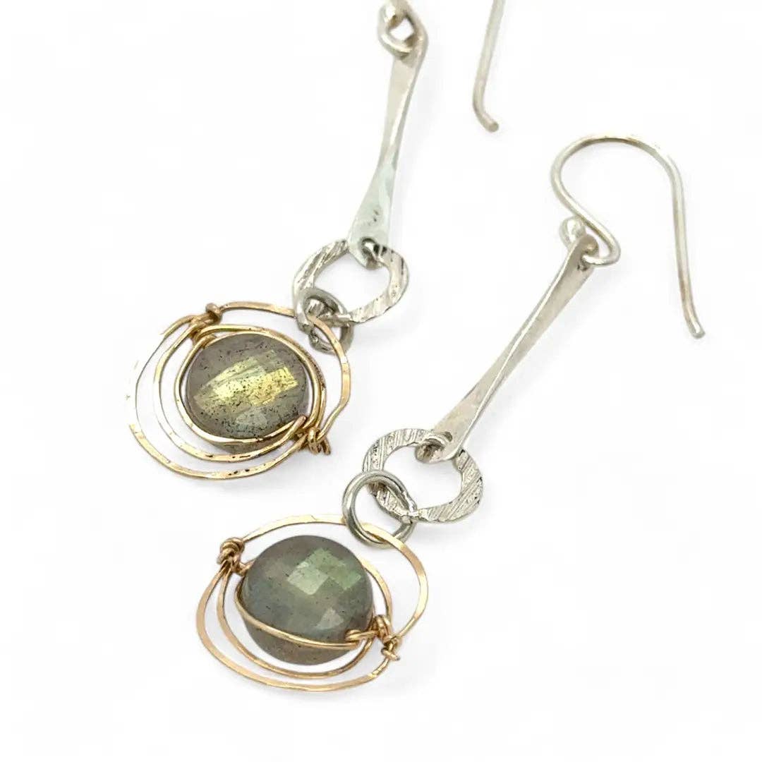 Art by any Means Jewelry - Vente Boucles d'oreilles pendantes - Boucles d'oreilles Labradorite Planétaire E833112