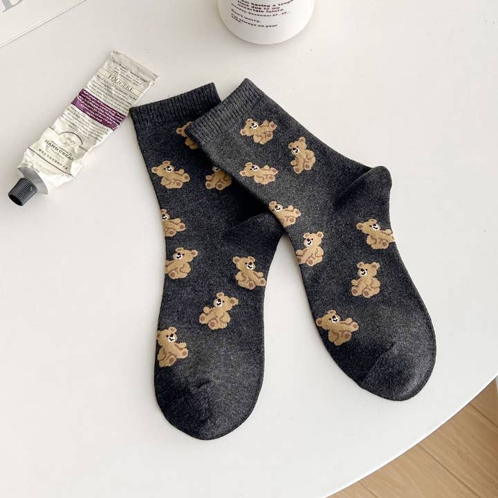 ACCITY - Wholesale Socks - Women's - Cute Bear Pattern Cotton Crew Socks for Womens_CWMS13608
