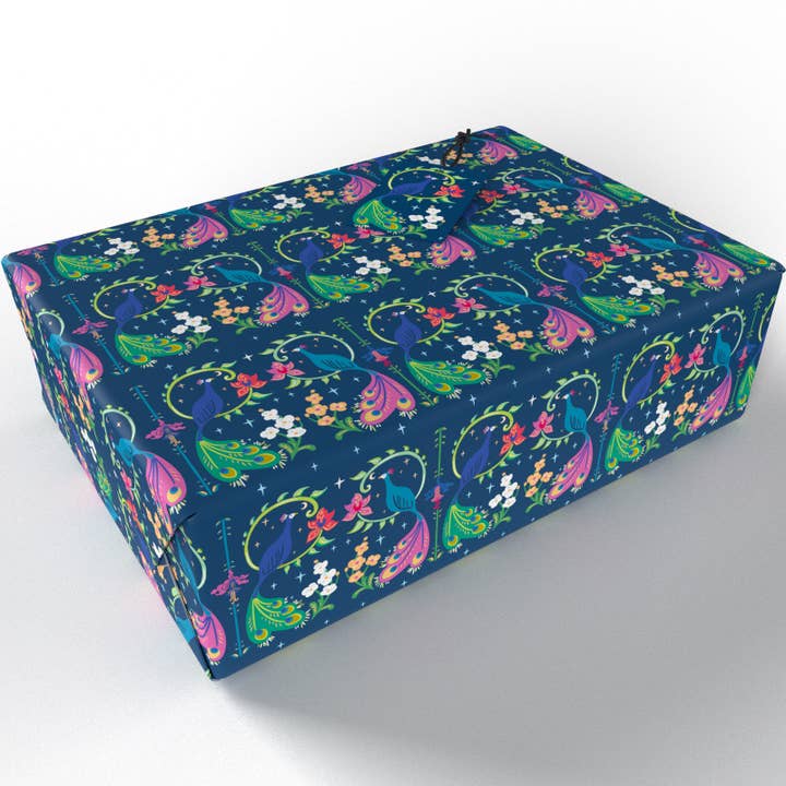 Re-wrapped - Wholesale Flat Wrap - Purple Peacocks Wrapping Paper • ECO Friendly • UK Made