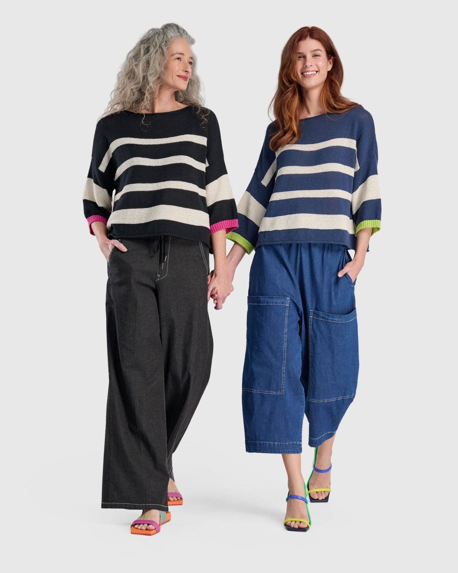lime Boxy Stripes Sweater, Blue/Cream for wholesale on Faire6
