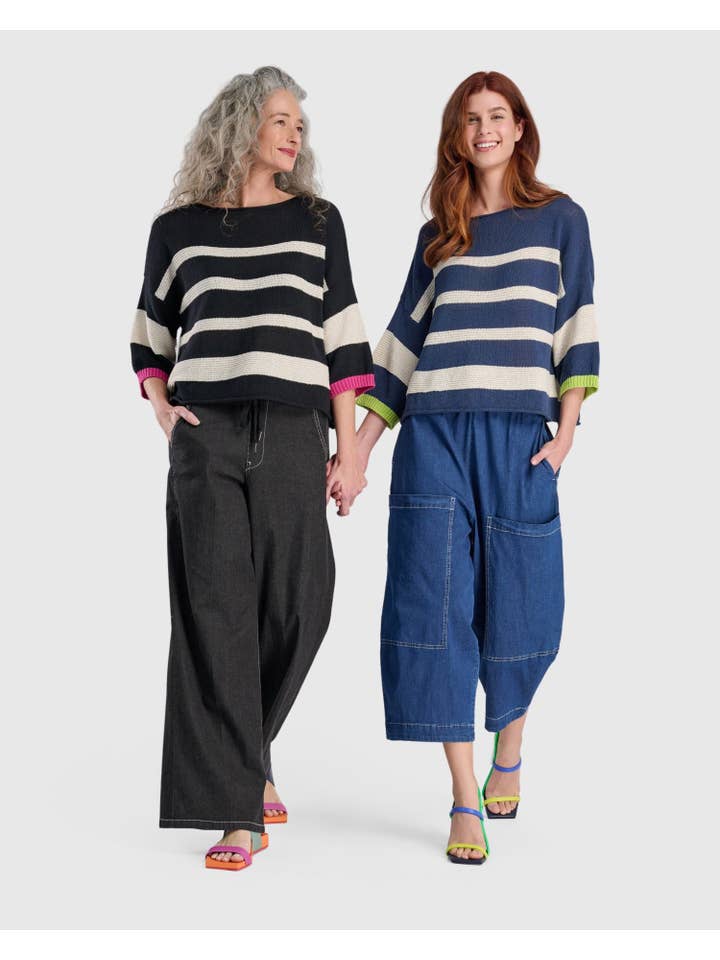 lime Boxy Stripes Sweater, Blue/Cream for wholesale on Faire6