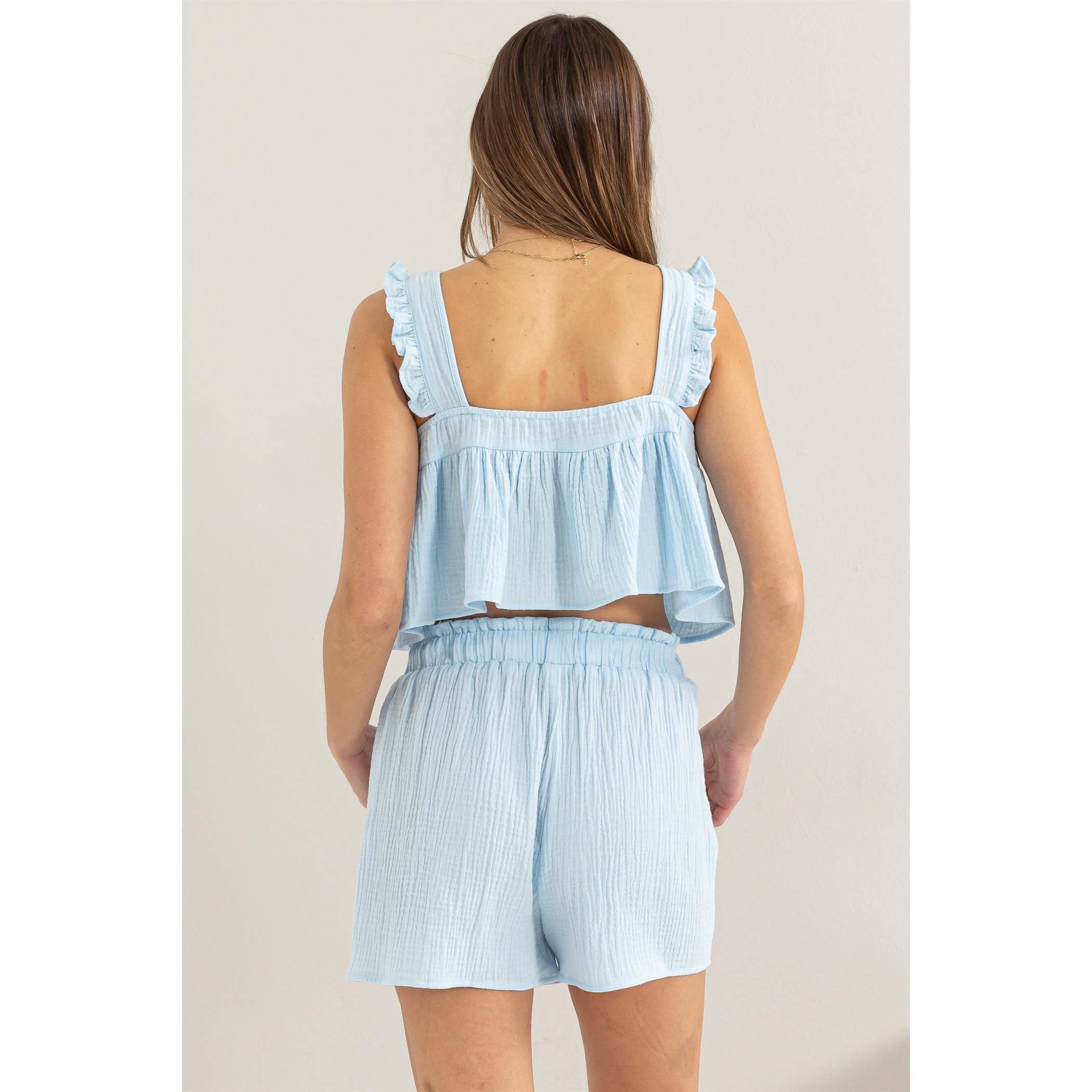 Wholesale HF24E858SETDOUBLE GAUZE TOP AND SHORTS SET for your store