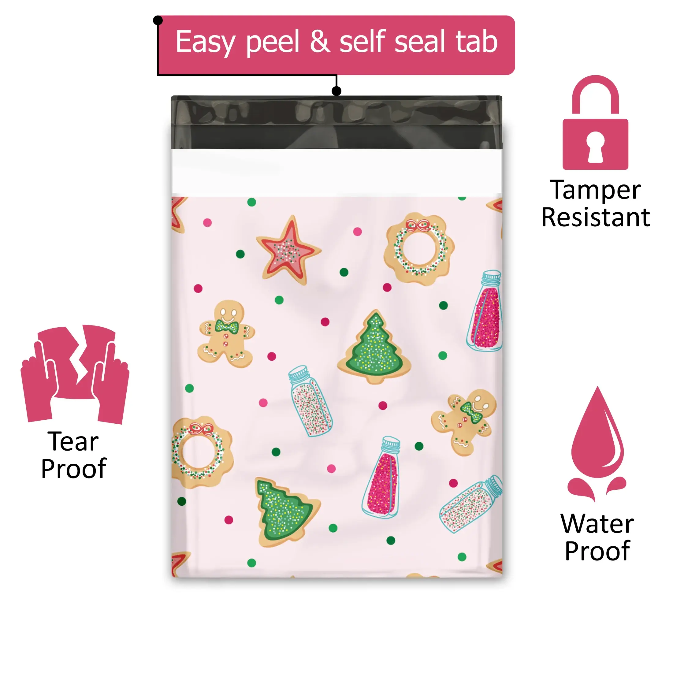 Eleven Fashion - Wholesale Envelopes - 10x13 Christmas Cookie Printed Designer Poly Mailers1