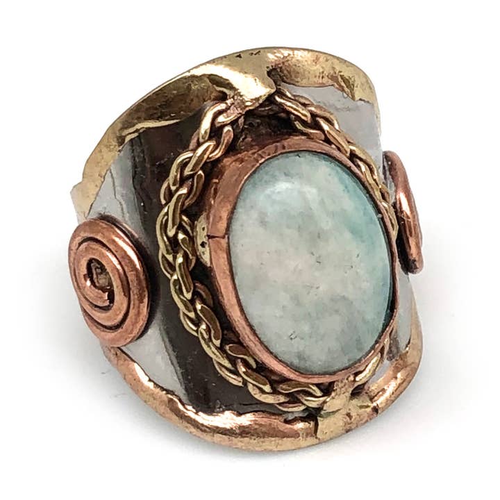 Mixed Metal and Amazonite Stone Ring for wholesale by Anju Jewelry