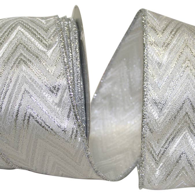 Metallic Jacquard Wired Edge, Silver, 2-1/2 In, 10 Yards for wholesale by RELIANT RIBBON