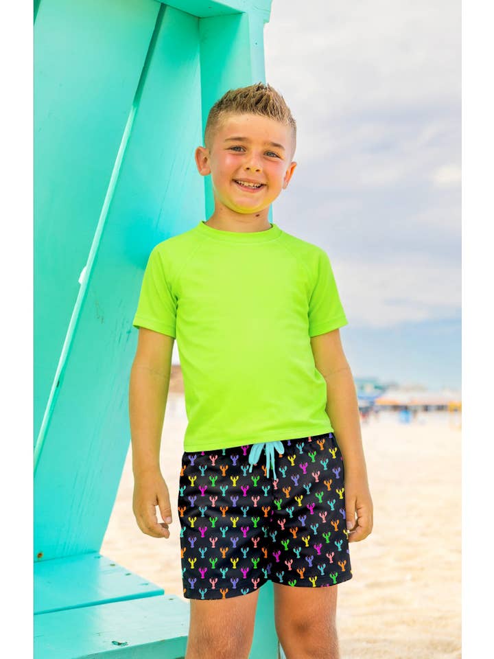 Limeapple - Wholesale Swim Shorts - Kids - Dylan Boys Multicolor Lobster Print Board Shorts5