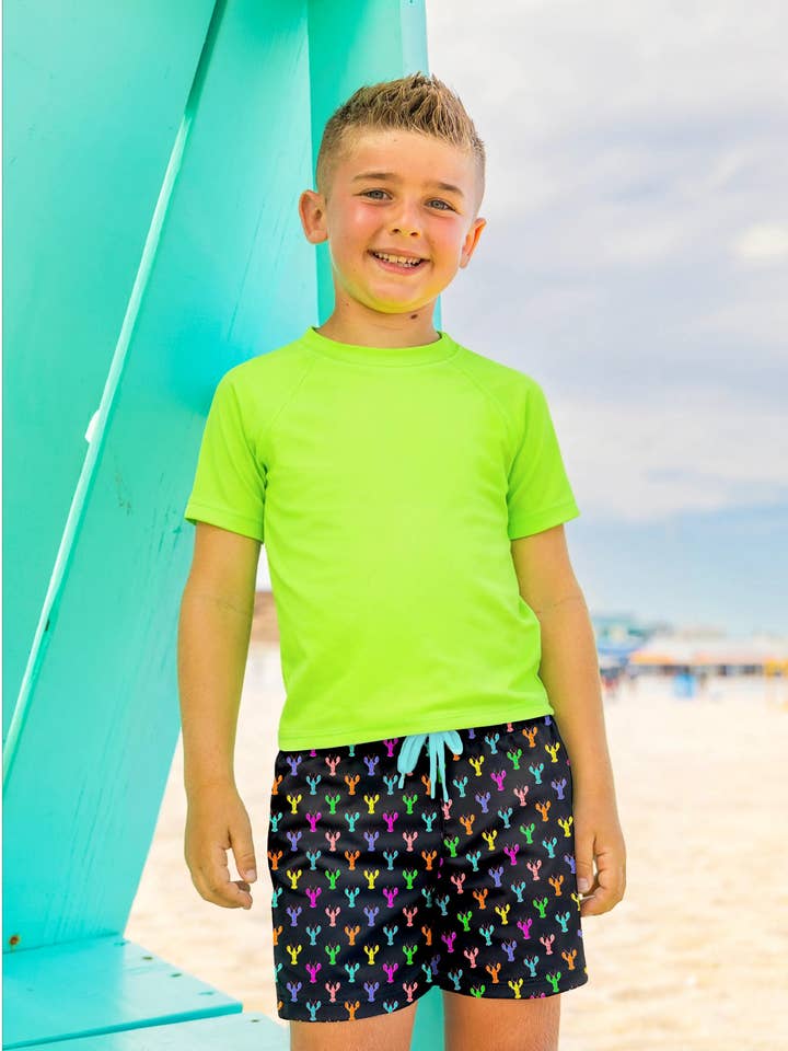 Dylan Boys Multicolor Lobster Print Board Shorts for wholesale by Limeapple