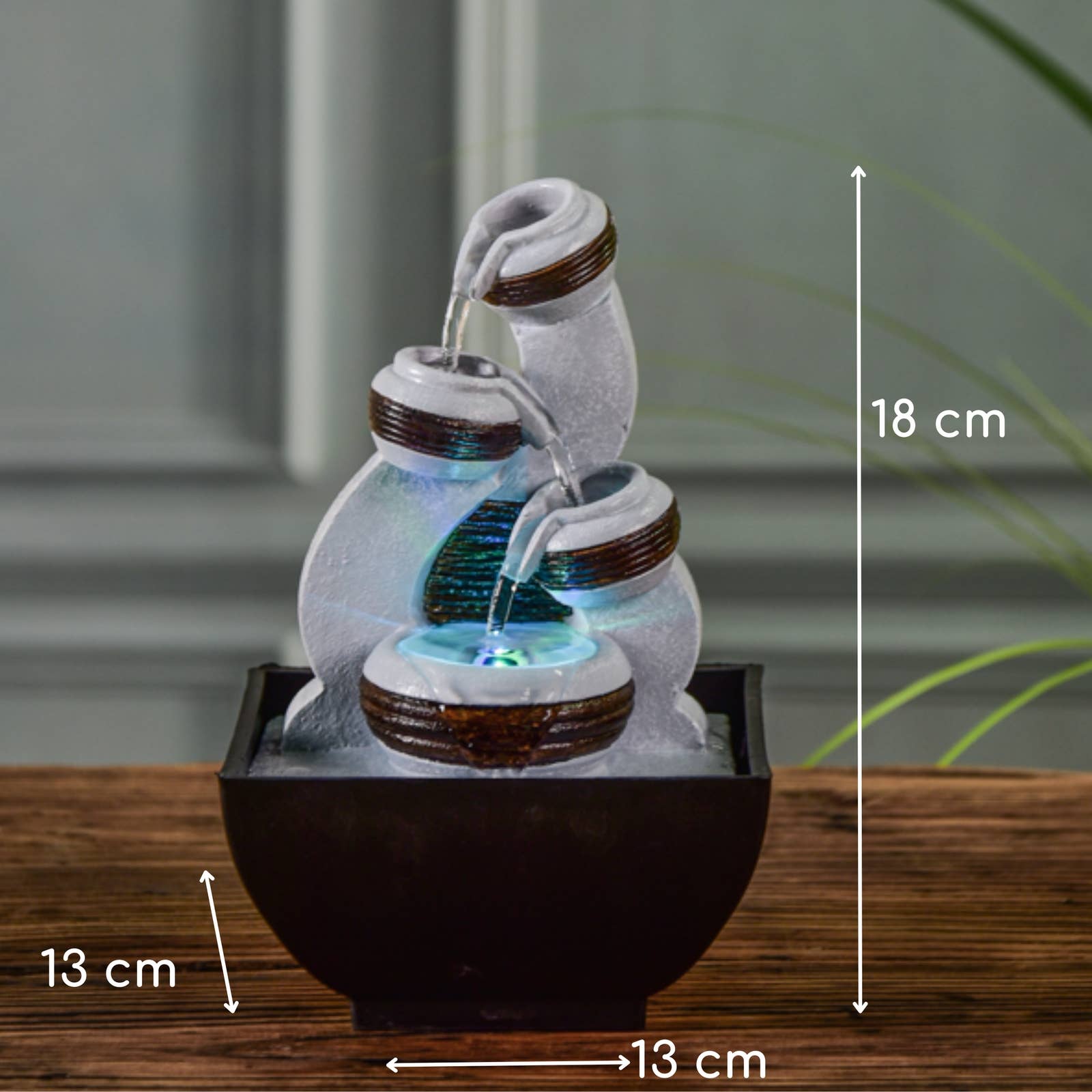 Zen'Arôme - Vente Décoration de cheminée - Fontaine d'Intérieur Kara avec écoulement en Cascade + Led3