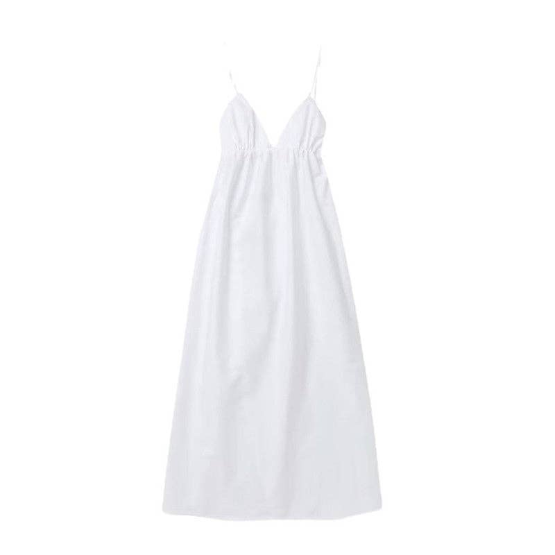 BLANC Robe simple à bretelles en V avec dos nu en vente sur Faire4