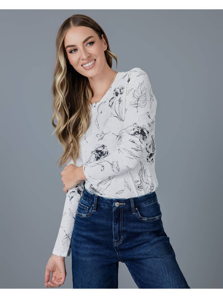 True Beauty Woodsy Floral Print Long Sleeve Tee for wholesale on Faire