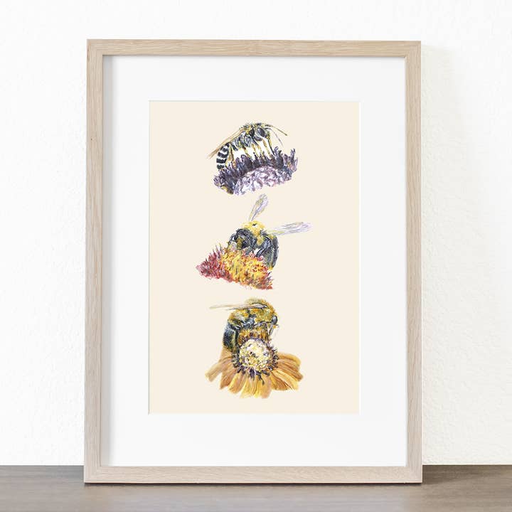 Native Bees Three GicleePrint, Wall Art Decor, Watercolor for wholesale by Joy Neasley Studios