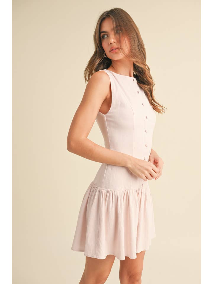 Klesis - Wholesale Dress - Women's - ID9089 STRETCHY LINEN SLEEVELESS DROP WAIST MINI DRESS 20