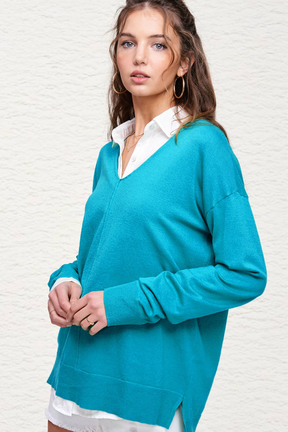La Miel - Wholesale Knit Sweater - Women's - JBS3122-Stretchy V-neck Long Sleeve Lightweight Knit Top24