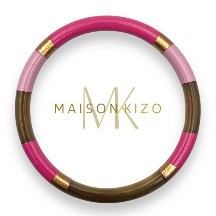 Fushia, Pink and Gold Buffalo Horn Lacquered Bangle for wholesale by MAISON KIZO