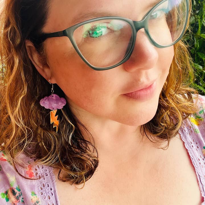 Betsy Dare - Wholesale Dangle earrings - Purple Cloud and Lightning Bolt Acrylic Earrings2
