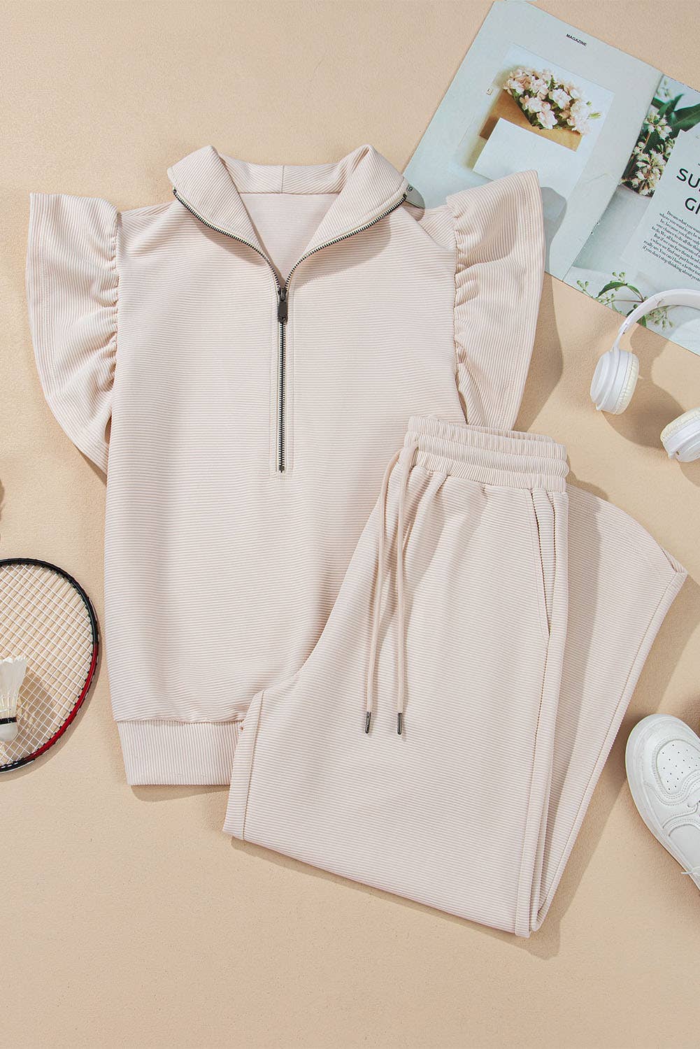 Babs + Birdie – wholesale Top & pants set (NOT Loungewear) – Women's – The Nova | Textured Ruffle Top and Wide Leg Pants Set7