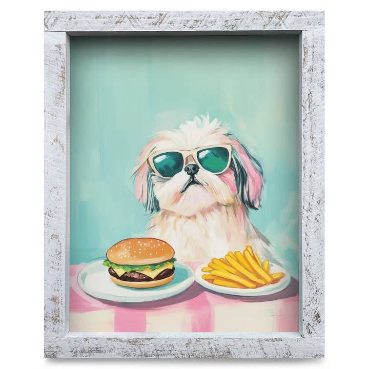 Shih Tzu Burger | Impression d'art mural encadrée en bois véritable pour la vente par Mill Wood Art