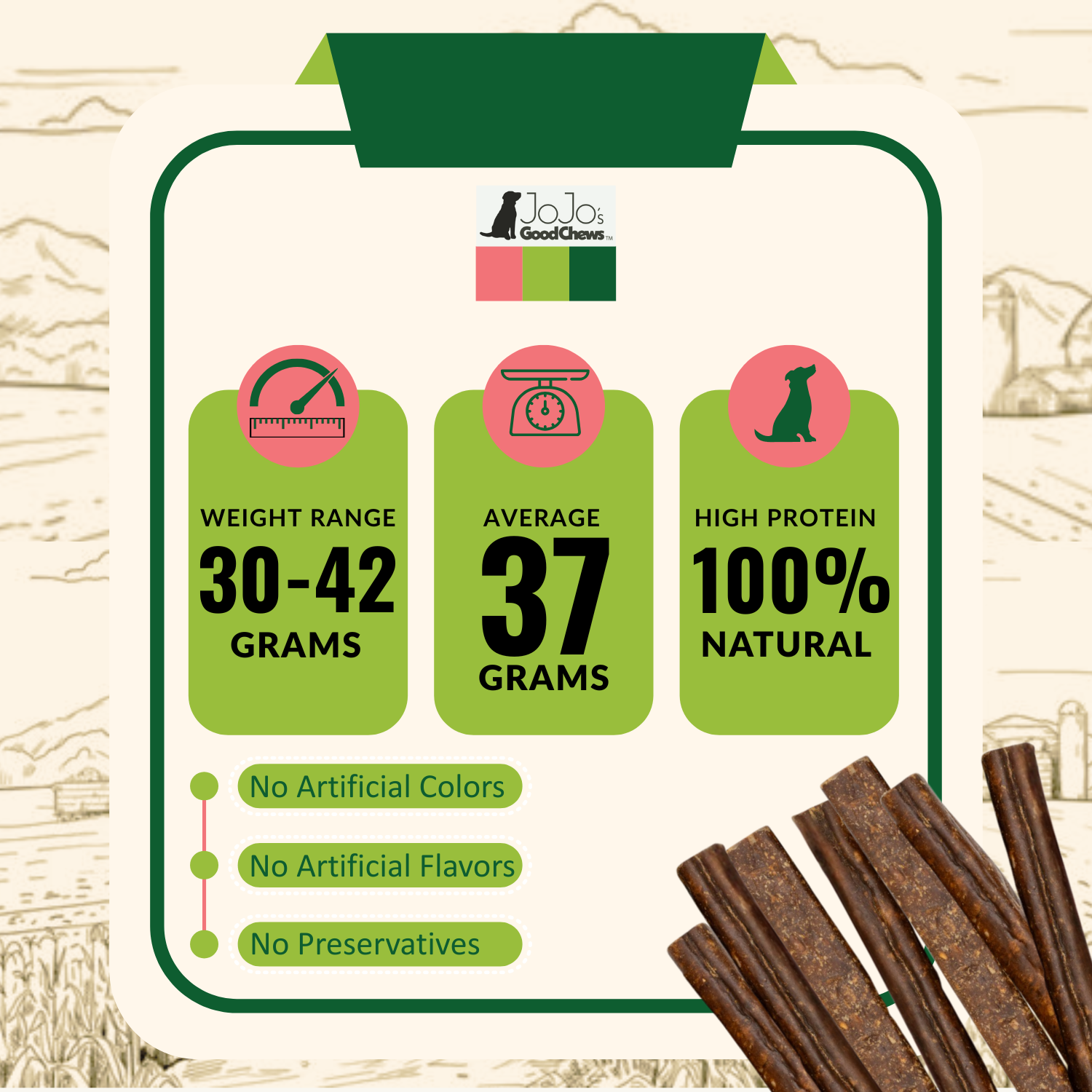 Jojo Modern Pets - Vendita all'ingrosso Snack - Cani - Snack naturali per cani a base di salsiccia di manzo - Masticativi da 15 cm (25 pezzi)6