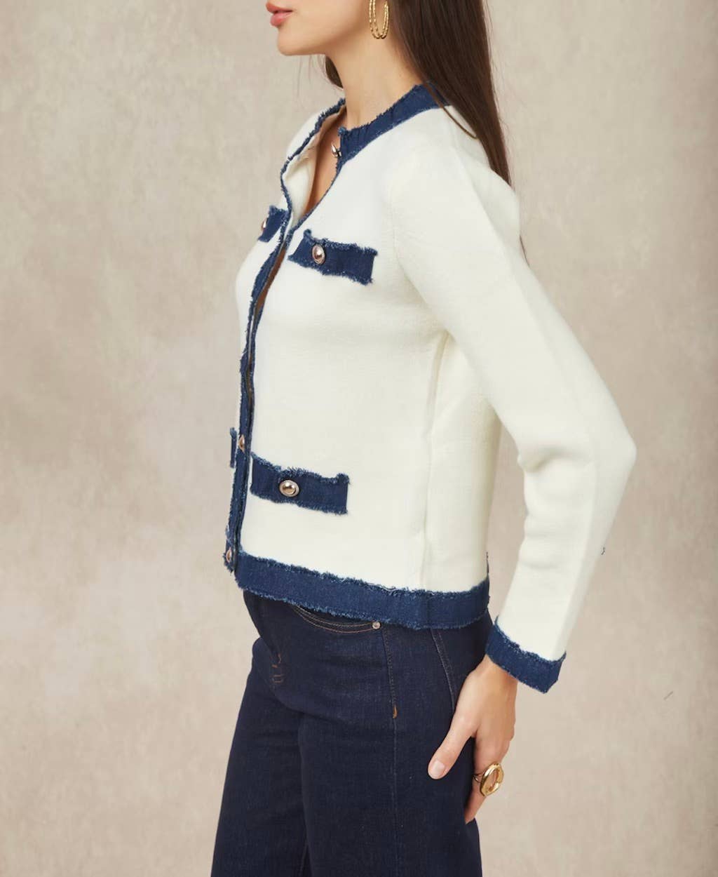 KY CREATION PARIS - Wholesale Cardigan - Women's - Knit vest with denim detail6