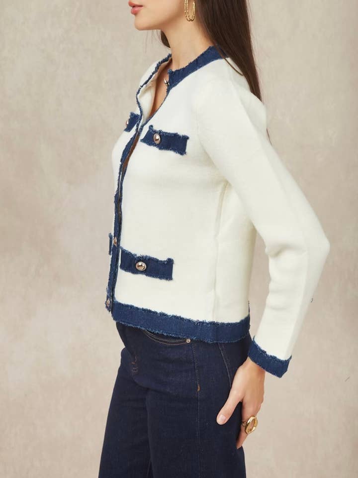 KY CREATION PARIS - Wholesale Cardigan - Women's - Knit vest with denim detail6