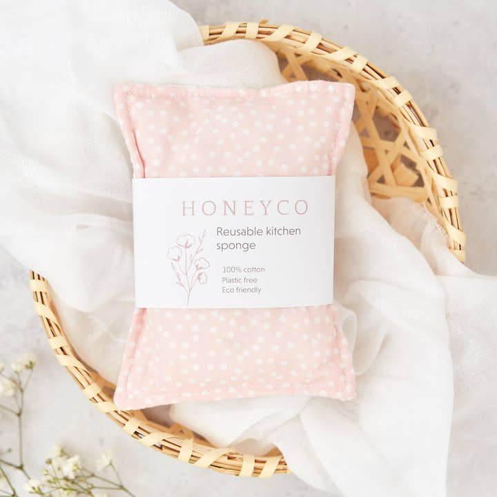 honeyco - Wholesale Dishcloth - Reusable kitchen sponge - eco friendly - pink dots