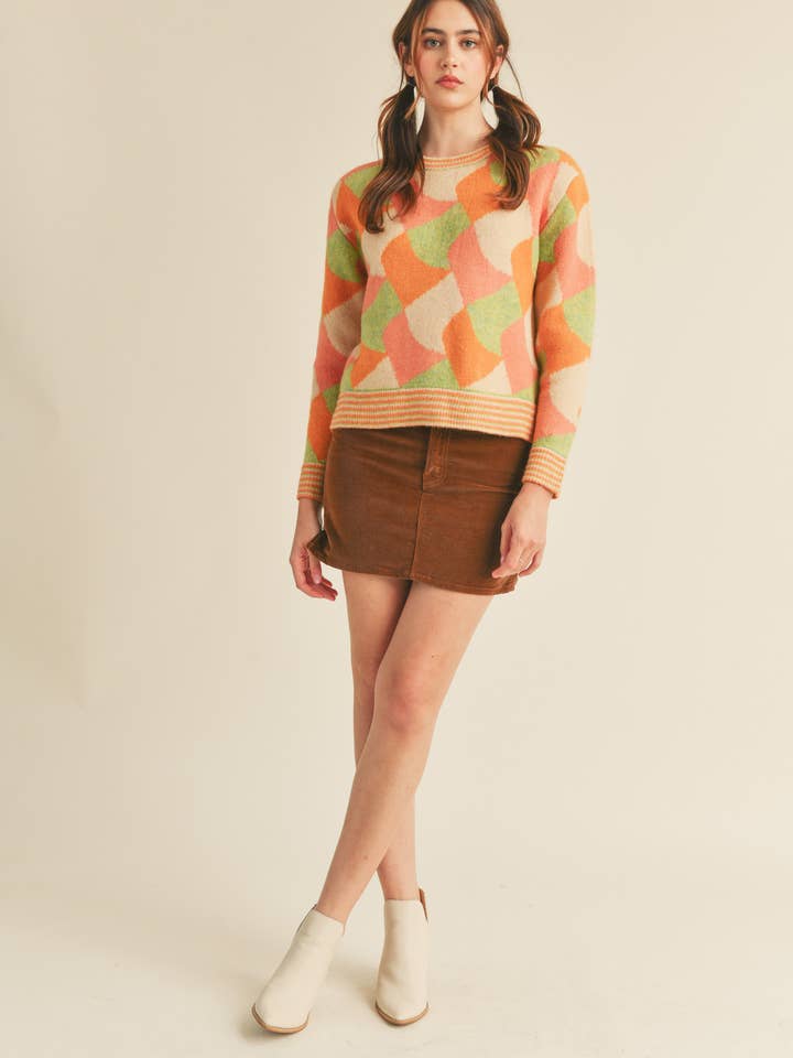 &MERCI - Wholesale Knit Sweater - Women's - COLORFUL ABSTRACT KNIT SWEATER MSW102844