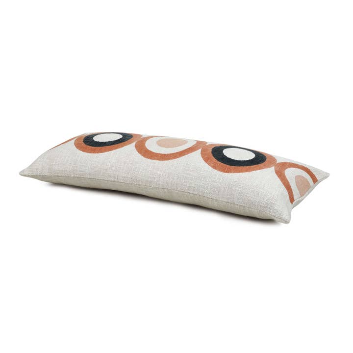 Casa Amarosa - Wholesale Lumbar Pillow - Aakar Circle Block Printed Lumbar Throw Pillow - 12x30 inch