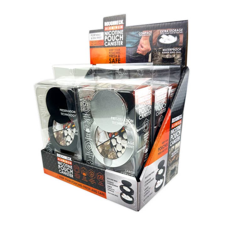 Roughneck Aluminum Pouch Storage Canister - 6/Display for wholesale by Novelty Brands