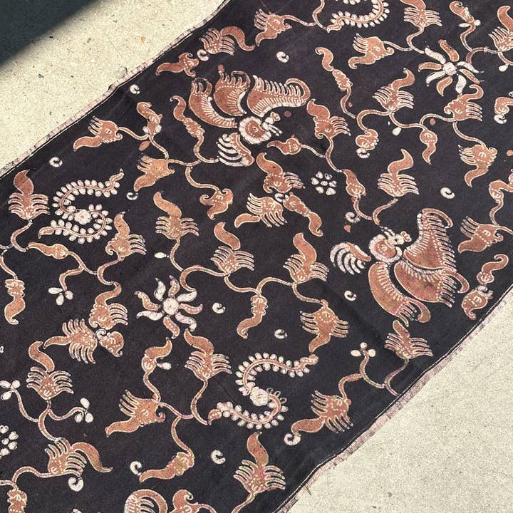 Office Objets - Wholesale Coverlet - Black and brown printed batik, Indonesian ceremonial fabric 185x5024