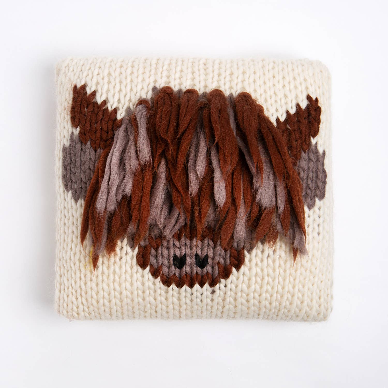 Wool Couture Company – wholesale Knitting/Crochet Supplies – Highland Cow Cushion Cover Easy Knitting Kit2