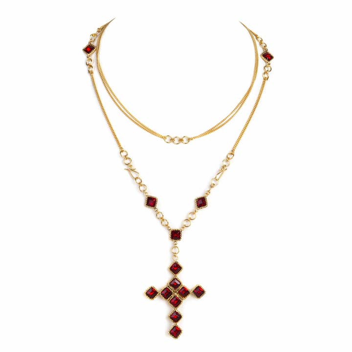 Chapelet en chaîne Croix de Brigid de Kildare Rubis de feu - Or pour la vente par VSA Designs Inc.