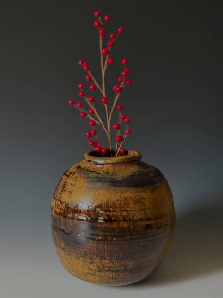 Handmade Ceramic Flower Vase with Tenmoku Glaze for wholesale by Shachi Shah