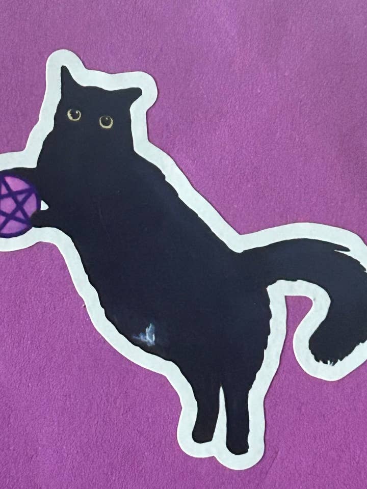 Black Cat and Pentacle Sticker | Witchy Sticker for wholesale by Beryl Rivkah