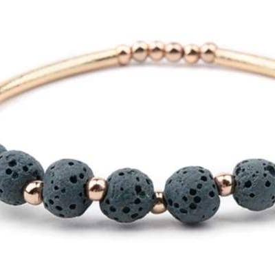 Armband aus dunkelgrünem und goldenem Lavastein mit ätherischem Öl für den Großhandel von Fuze Body