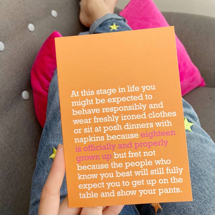 Officially & Properly Grown Up: 18th Birthday Card - Orange for wholesale by The Right Lines