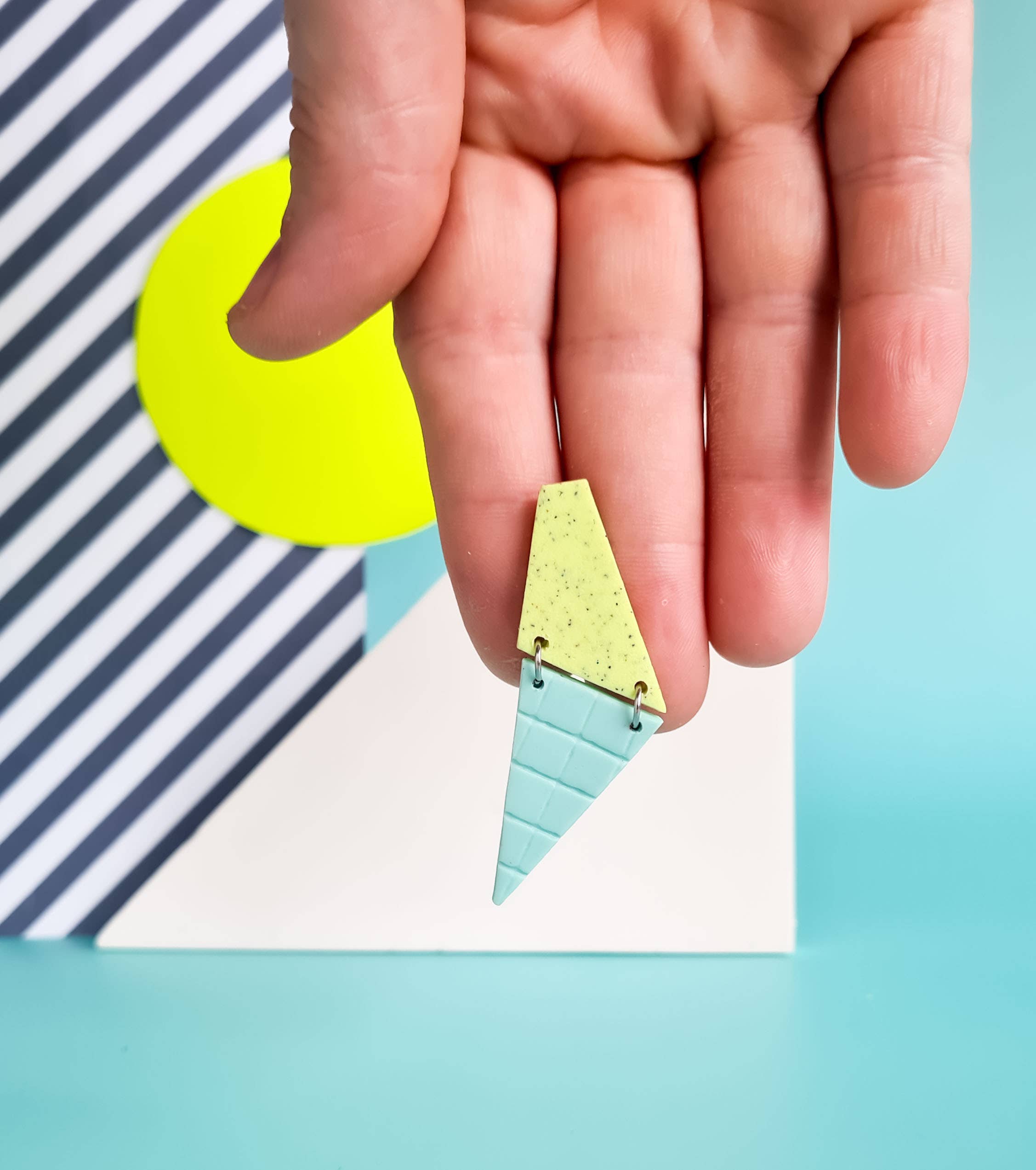 Mono - Wholesale Dangle Earrings - neon yellow and mint handmade polymer clay earrings12