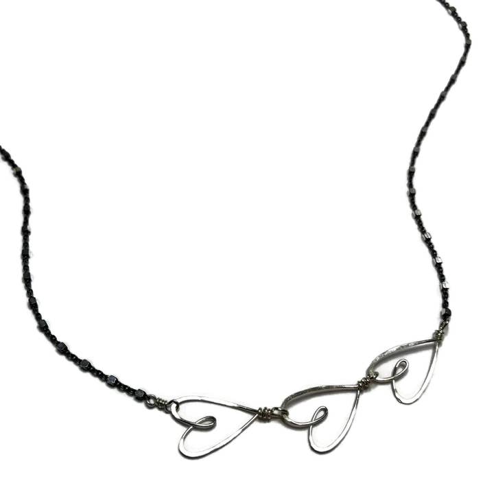 Oxidized 3 Tiny Hearts Necklace for wholesale by Beth Jewelry